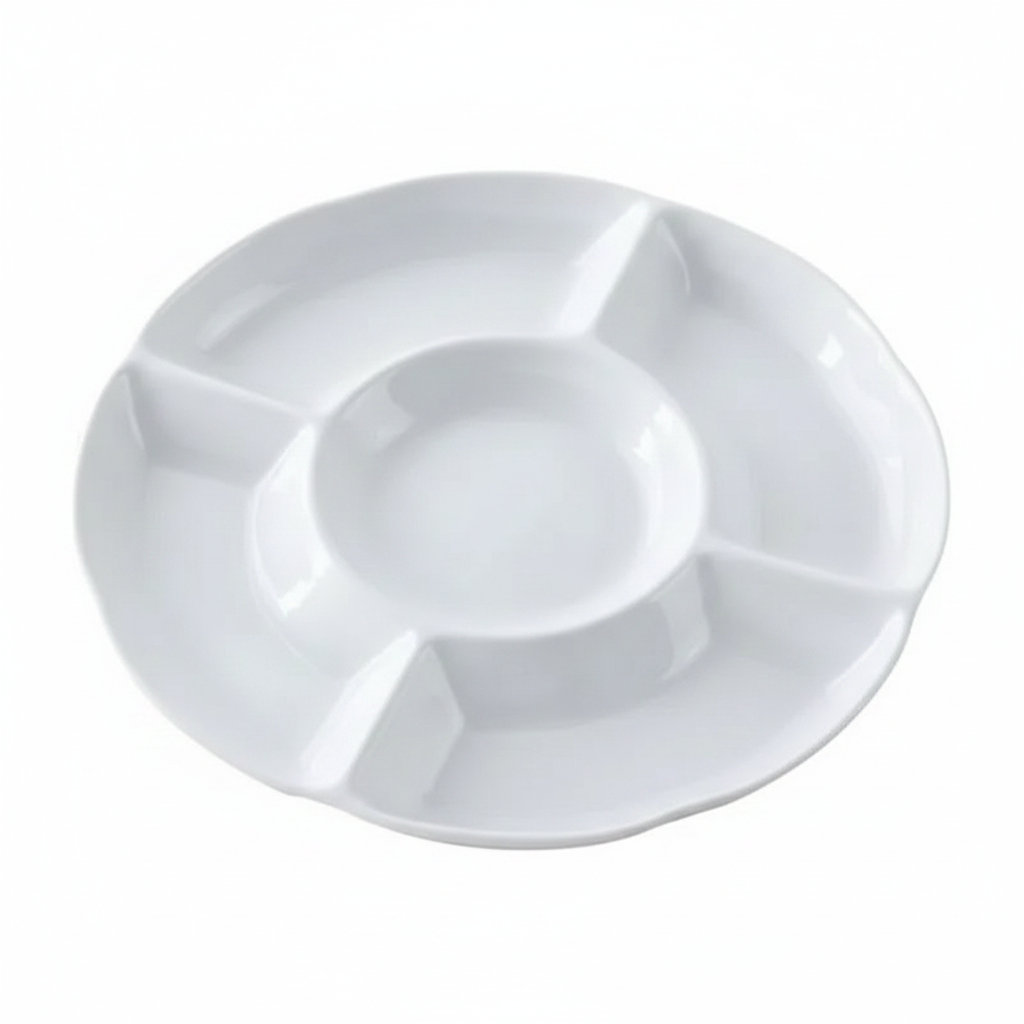 Plato Redondo Mediano para Pasabocas con 5 Divisiones