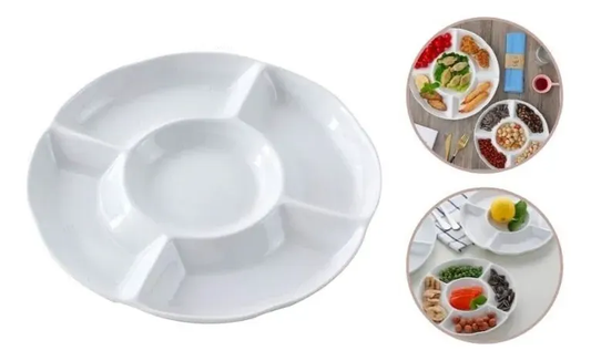 Plato Redondo Mediano para Pasabocas con 5 Divisiones