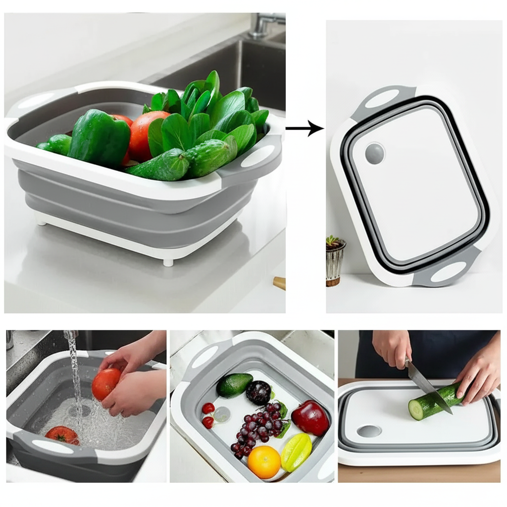 Tabla Plegable 3 En 1 Para Picar, Cortar Y Escurrir Verduras