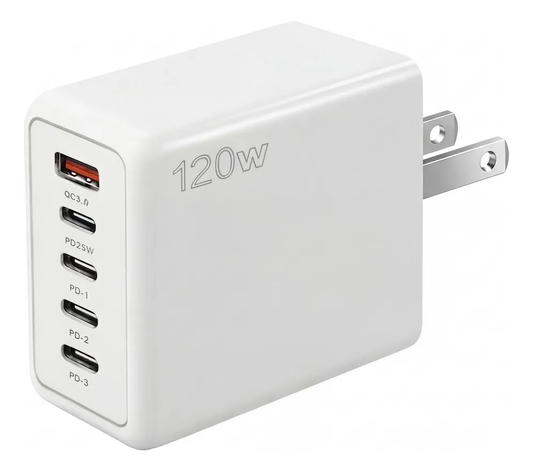 Cargador 120w Ultra Rápido - 5 Puertos Para Laptop Y Celular