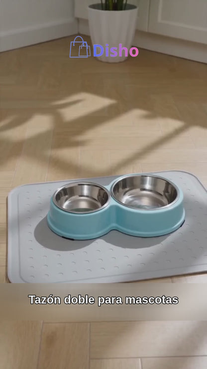 Comedero Doble Antideslizante Para Perros Y Gatos Con Tazones De Acero Inoxidable